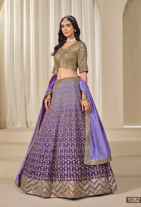 Embroidered Work Chinon Designer Lehenga Choli in Purple and Violet for Women